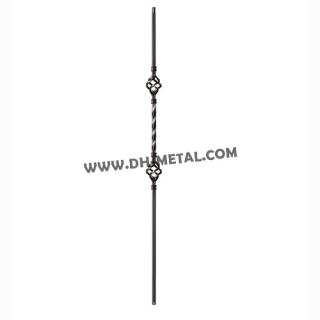 Modern Black Iron Basket with Twisted Square Bar Tube Metal Spindles for Timber Banister Elements